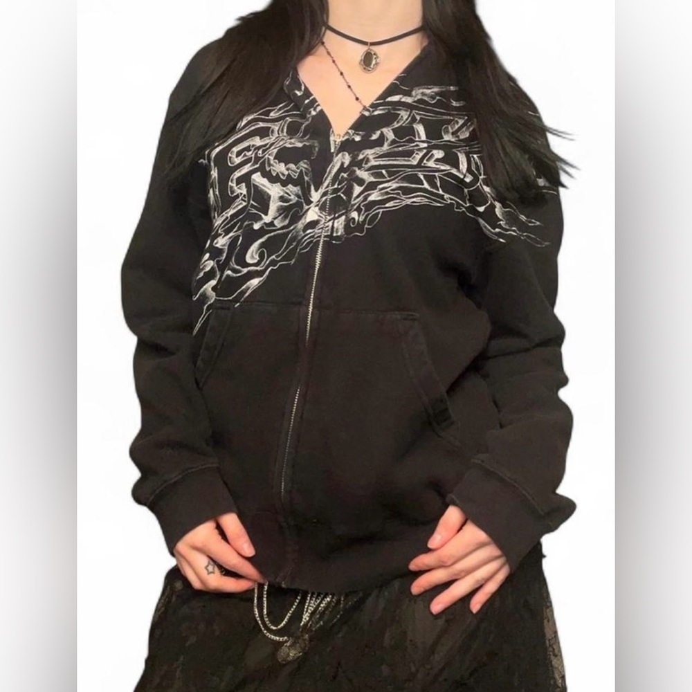 SOLD ! vintage y2k grunge 2000s FOX racing zip up hoodie jacket